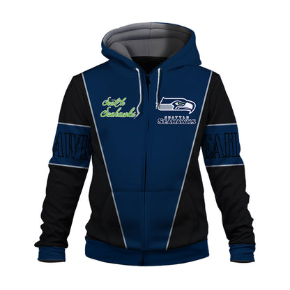Seattle Seahawks Classic Design Team-Inspired 3D Zip Hoodie
