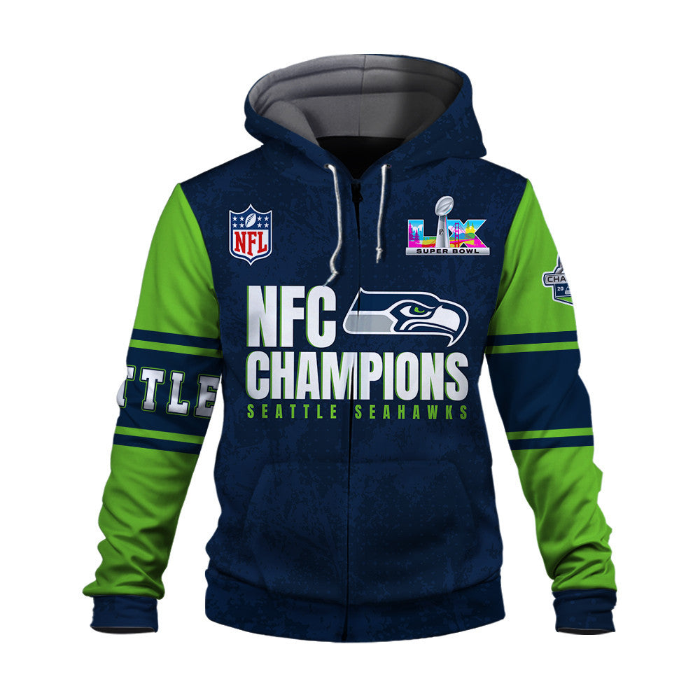 Seattle Seahawks NFC Conference Champions 3D Zip Hoodie
