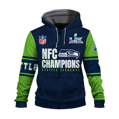Seattle Seahawks NFC Conference Champions 3D Zip Hoodie