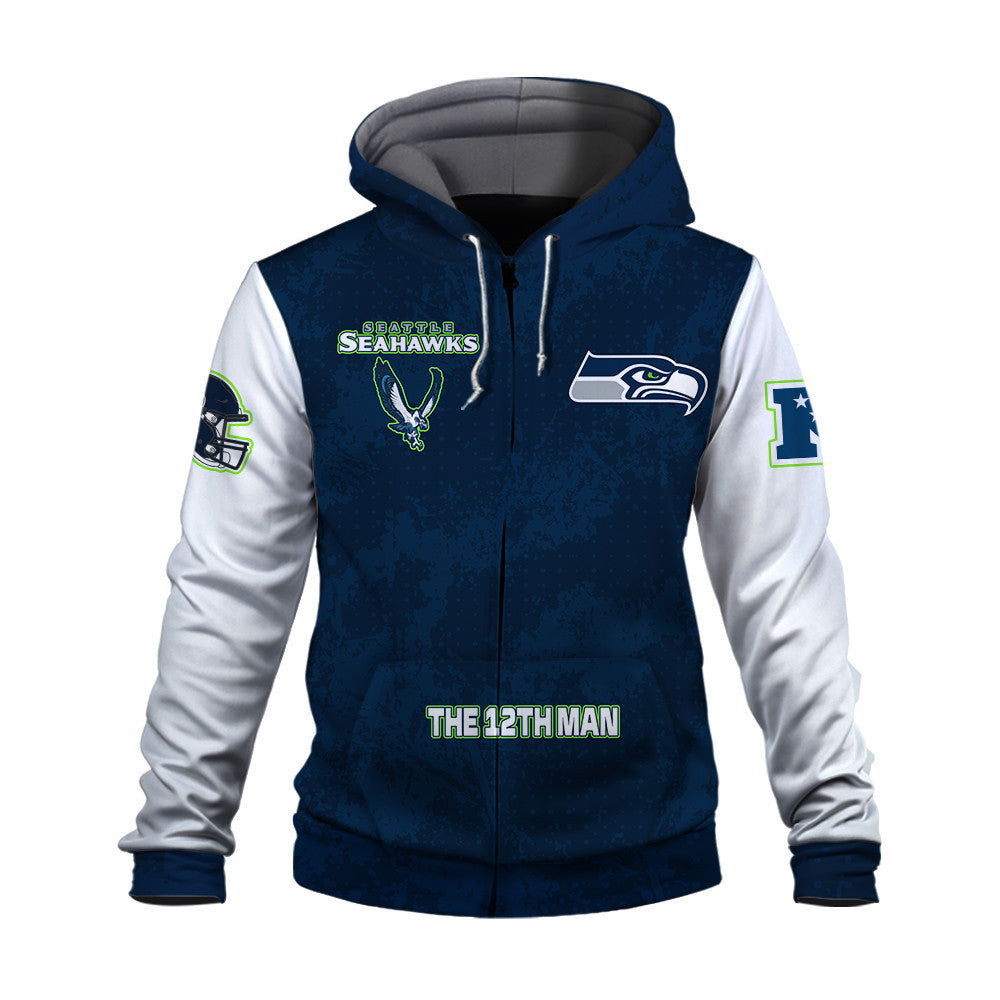 Seattle Seahawks 2025 NFC Champions Mascot Style 3D Zip Hoodie