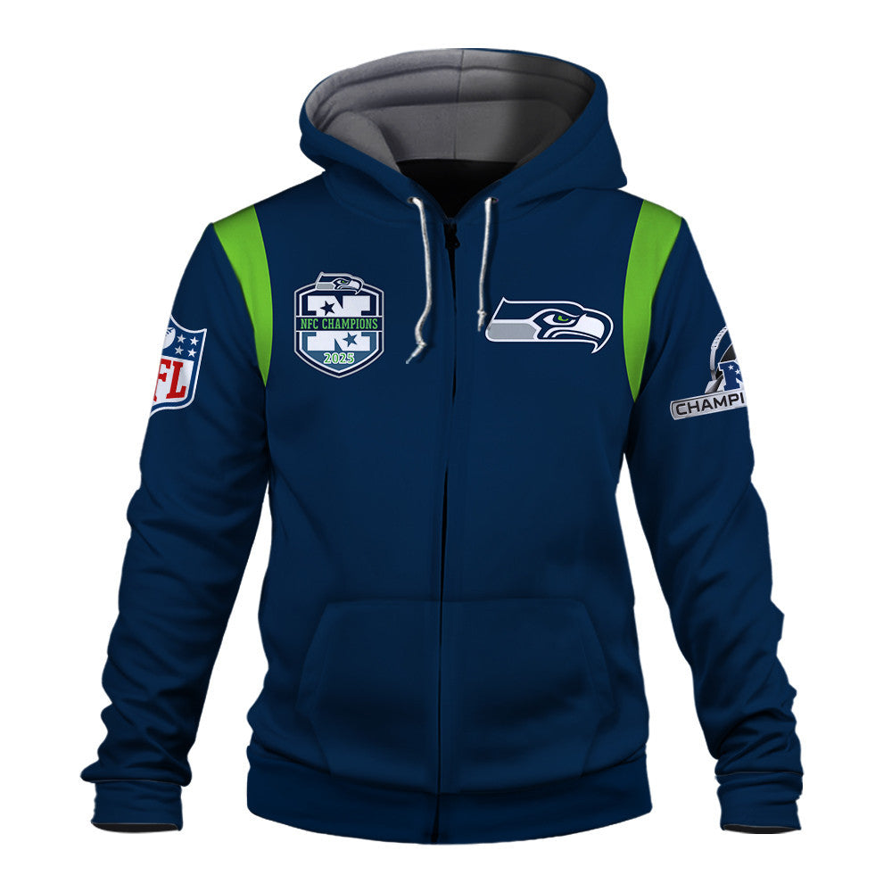 Seattle Seahawks 2025 AFC Champions Built Different 3D Zip Hoodie
