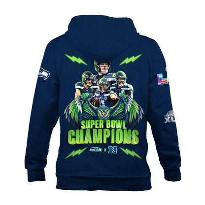 Seattle Seahawks Super Bowl LX Champions Graphic Design 3D Zip Hoodie