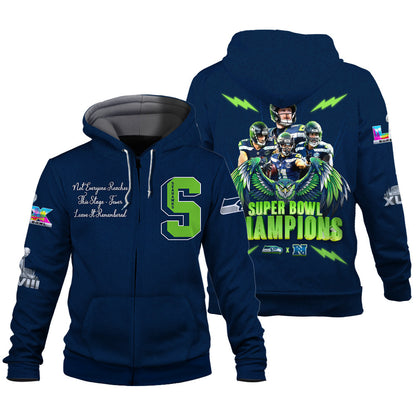 Seattle Seahawks Super Bowl LX Champions Graphic Design 3D Zip Hoodie