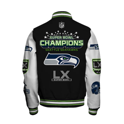 Seattle Seahawks Super Bowl LX Champions Wordmark Varsity Jacket