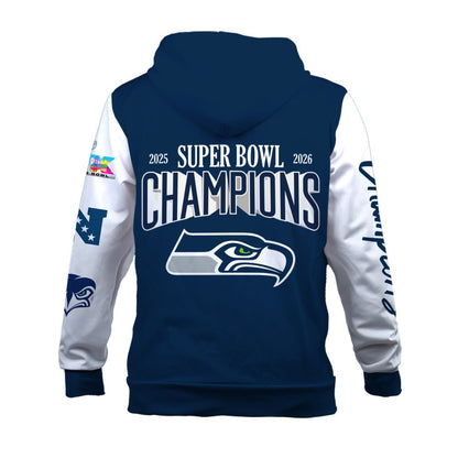 Seattle Seahawks 2025-26 Super Bowl LX Champions 3D Hoodie
