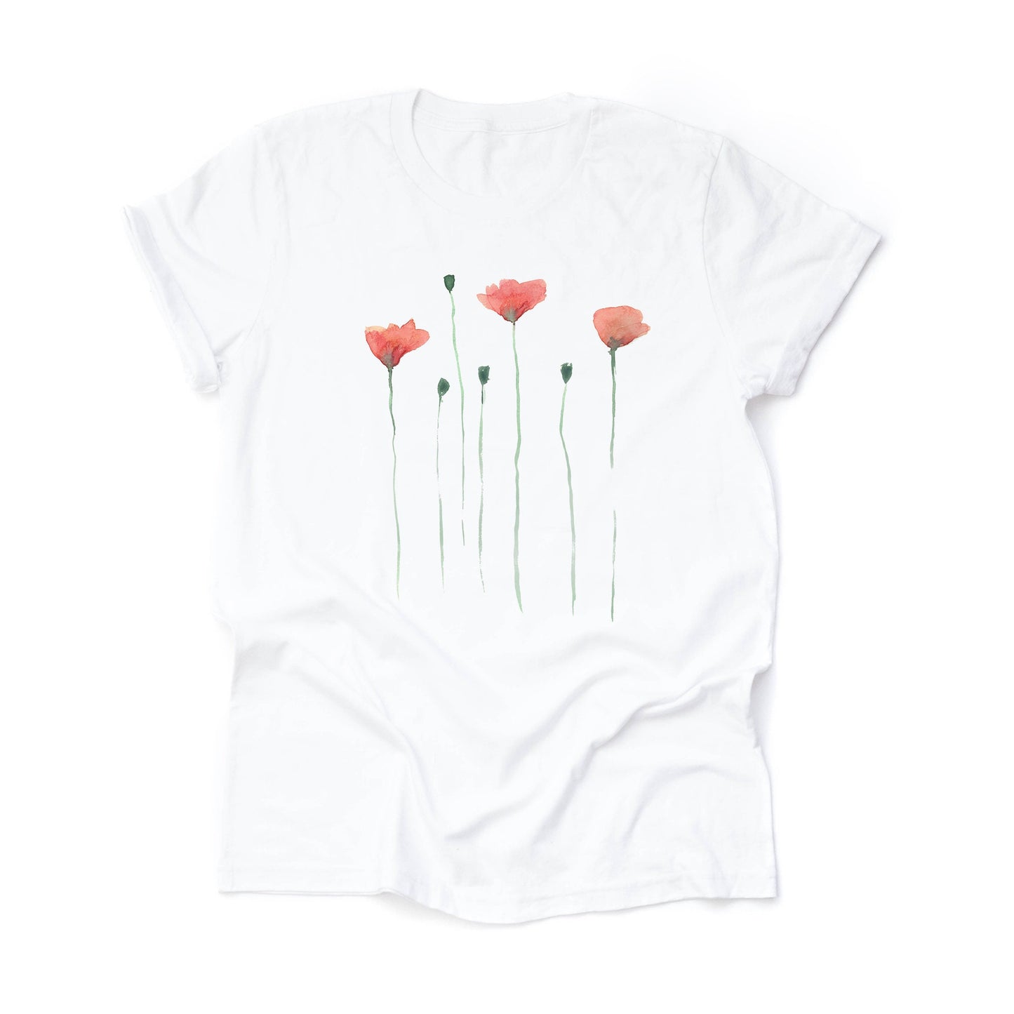 Watercolor Poppy Flowers Bella + Canvas T-Shirt