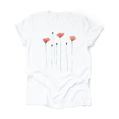 Watercolor Poppy Flowers Bella + Canvas T-Shirt