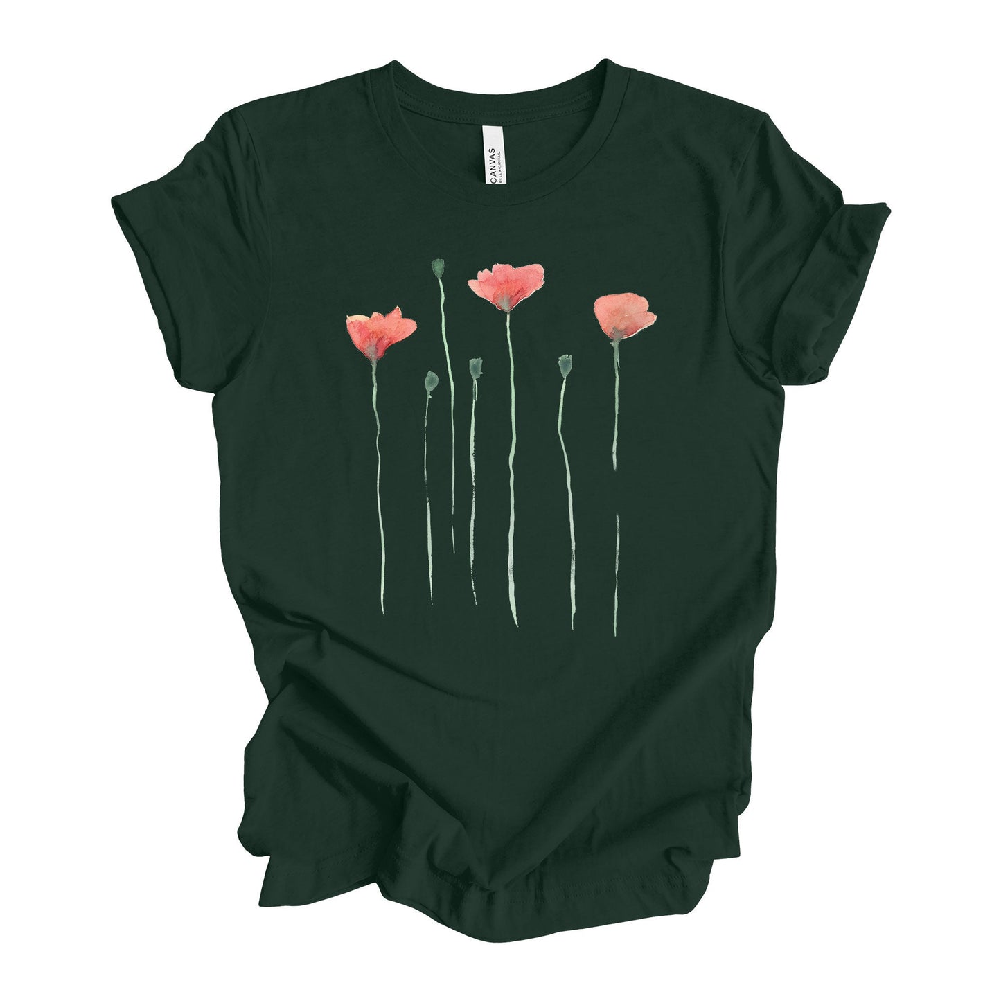 Watercolor Poppy Flowers Bella + Canvas T-Shirt