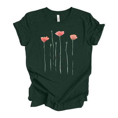 Watercolor Poppy Flowers Bella + Canvas T-Shirt