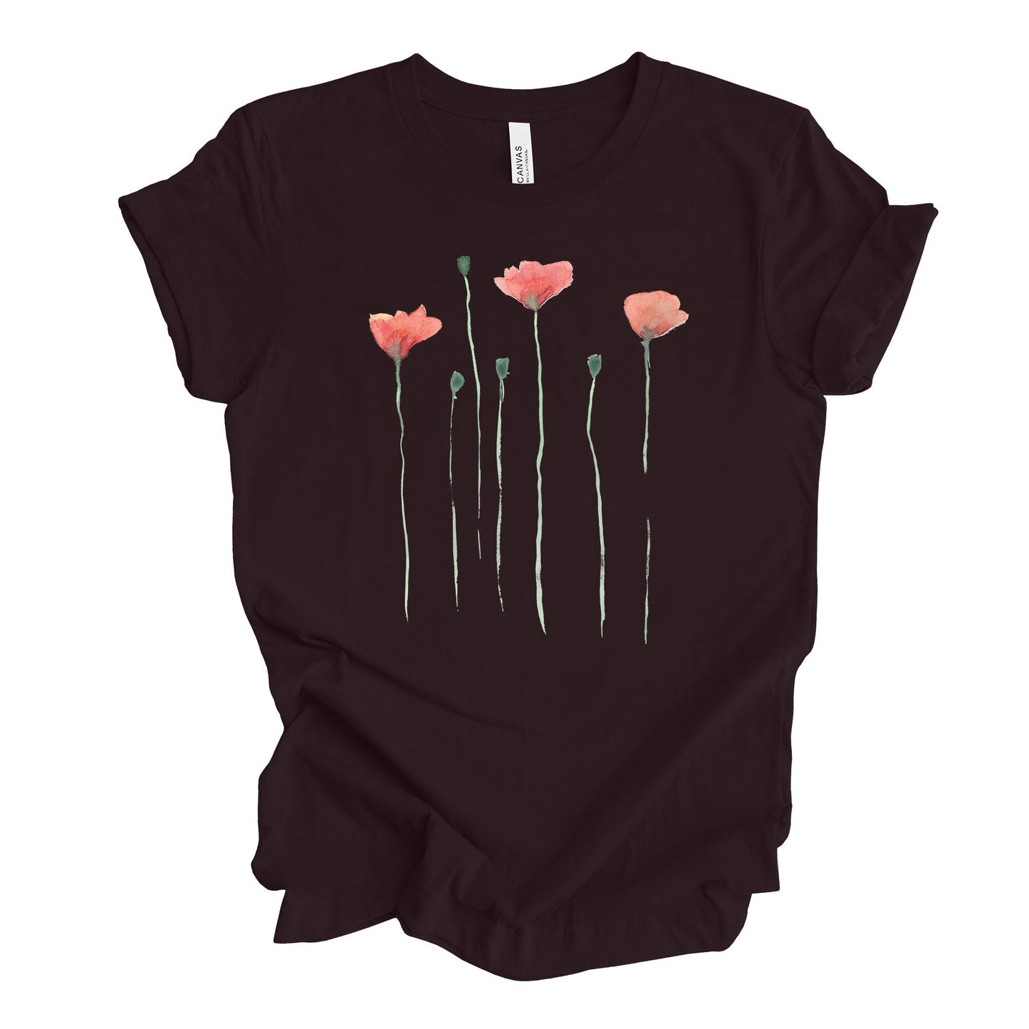 Watercolor Poppy Flowers Bella + Canvas T-Shirt