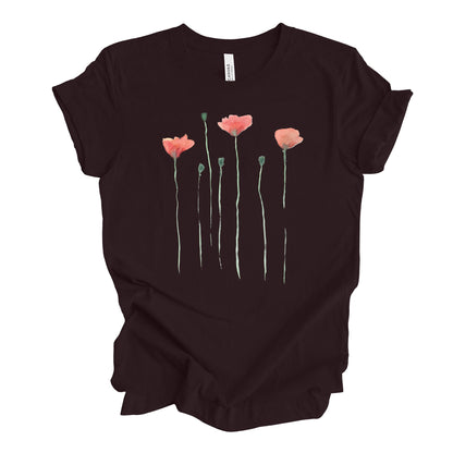 Watercolor Poppy Flowers Bella + Canvas T-Shirt