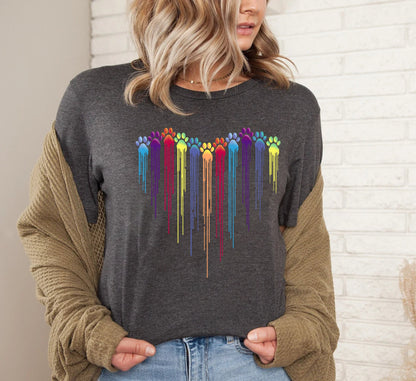 Colorful Dog Paw Heart Shirt, Dog Paw Shirt, Colorful Dog Heart Paw Tee, Gift Tee Dog Owner, Dog Lover Shirt, Paw Heart Shirt, Dog Mom Shirt
