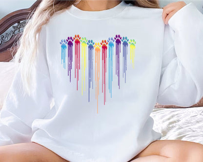 Colorful Dog Paw Heart Shirt, Dog Paw Shirt, Colorful Dog Heart Paw Tee, Gift Tee Dog Owner, Dog Lover Shirt, Paw Heart Shirt, Dog Mom Shirt