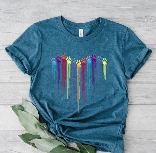 Colorful Dog Paw Heart Shirt, Dog Paw Shirt, Colorful Dog Heart Paw Tee, Gift Tee Dog Owner, Dog Lover Shirt, Paw Heart Shirt, Dog Mom Shirt