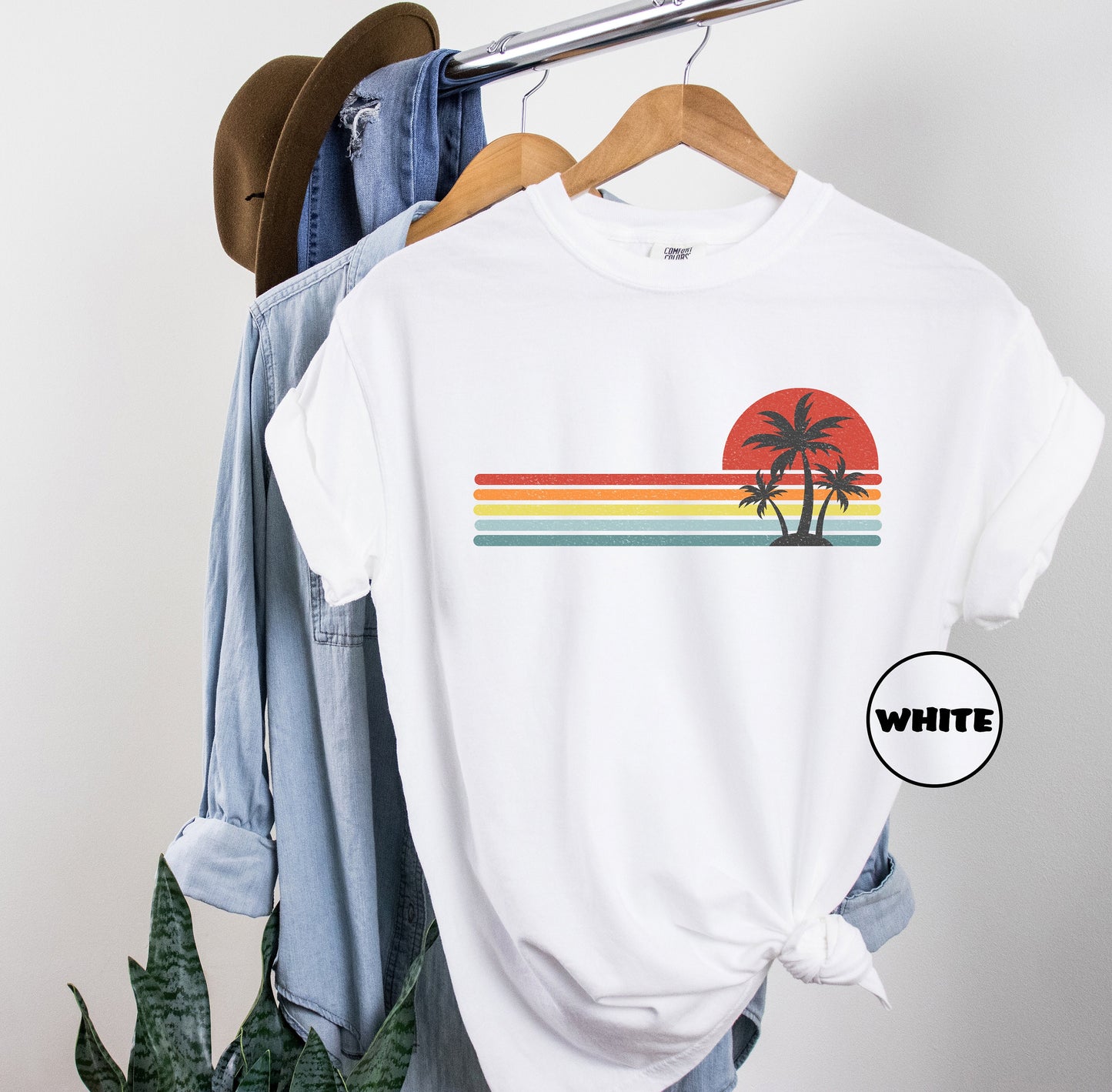 Comfort Colors® Retro Tropical Island T-shirt, Vintage Sunset Summer Shirt, Colorful Palm Tree Outfit, Beach Tee, Summer Vacation Tee Gifts