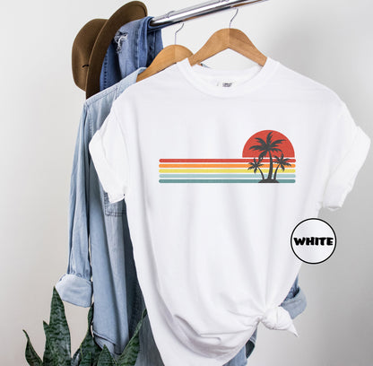 Comfort Colors® Retro Tropical Island T-shirt, Vintage Sunset Summer Shirt, Colorful Palm Tree Outfit, Beach Tee, Summer Vacation Tee Gifts