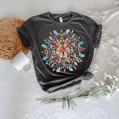 Boho Yoga Floral Mandala Shirt, Spiritual Gift for Her, Meditation Tshirt