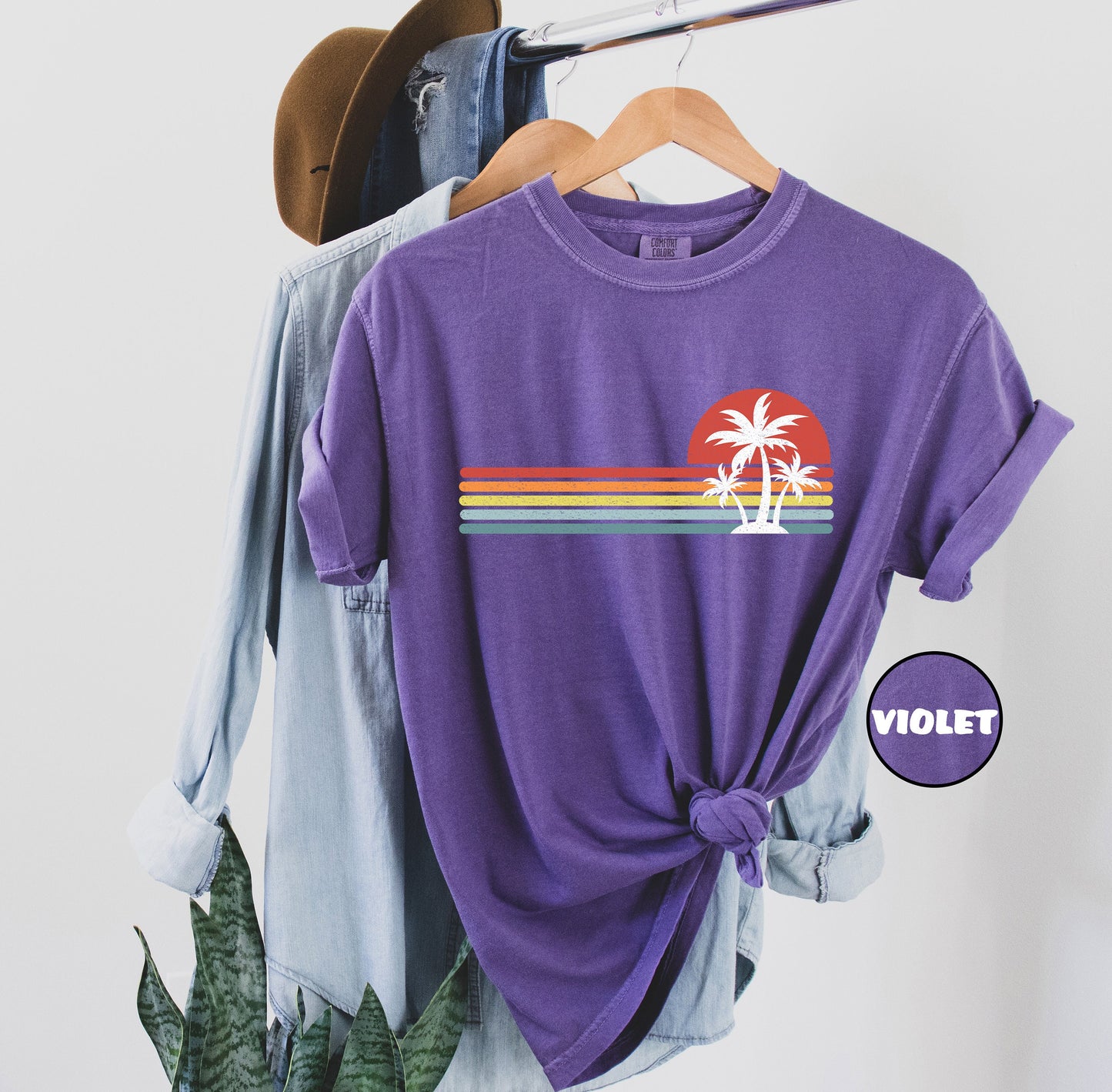 Comfort Colors® Retro Tropical Island T-shirt, Vintage Sunset Summer Shirt, Colorful Palm Tree Outfit, Beach Tee, Summer Vacation Tee Gifts