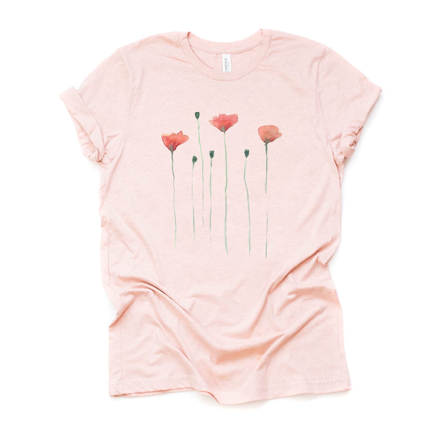 Watercolor Poppy Flowers Bella + Canvas T-Shirt