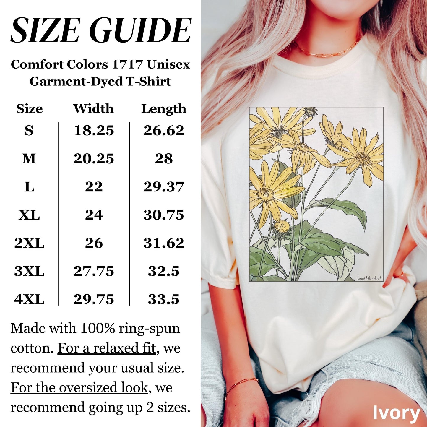 100% Cotton Sunflowers Shirt, Comfort Colors® Hannah Borger Overbeck Art Nouveau T-Shirt for Women, Floral Art Lover Tee, Art Teacher Gift