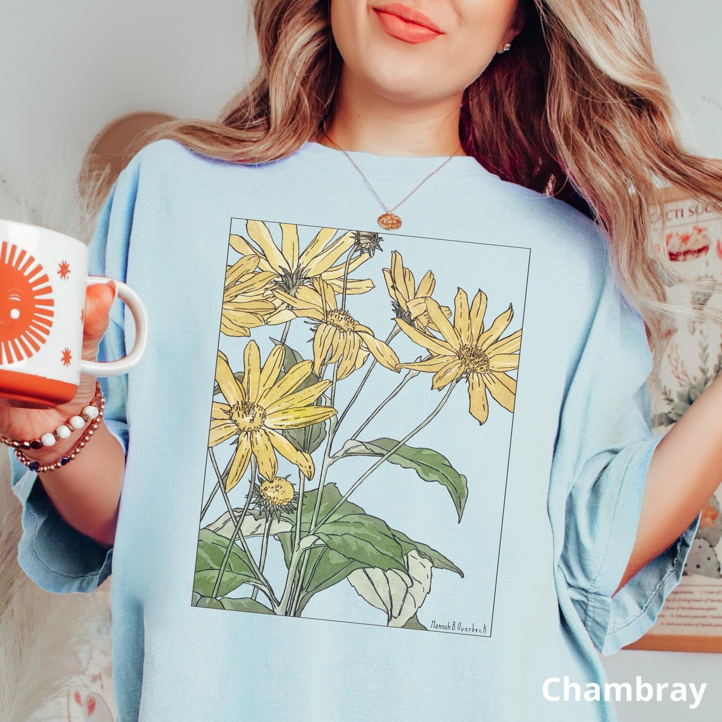 100% Cotton Sunflowers Shirt, Comfort Colors® Hannah Borger Overbeck Art Nouveau T-Shirt for Women, Floral Art Lover Tee, Art Teacher Gift