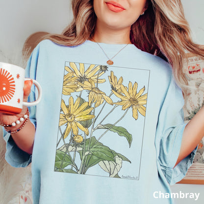 100% Cotton Sunflowers Shirt, Comfort Colors® Hannah Borger Overbeck Art Nouveau T-Shirt for Women, Floral Art Lover Tee, Art Teacher Gift