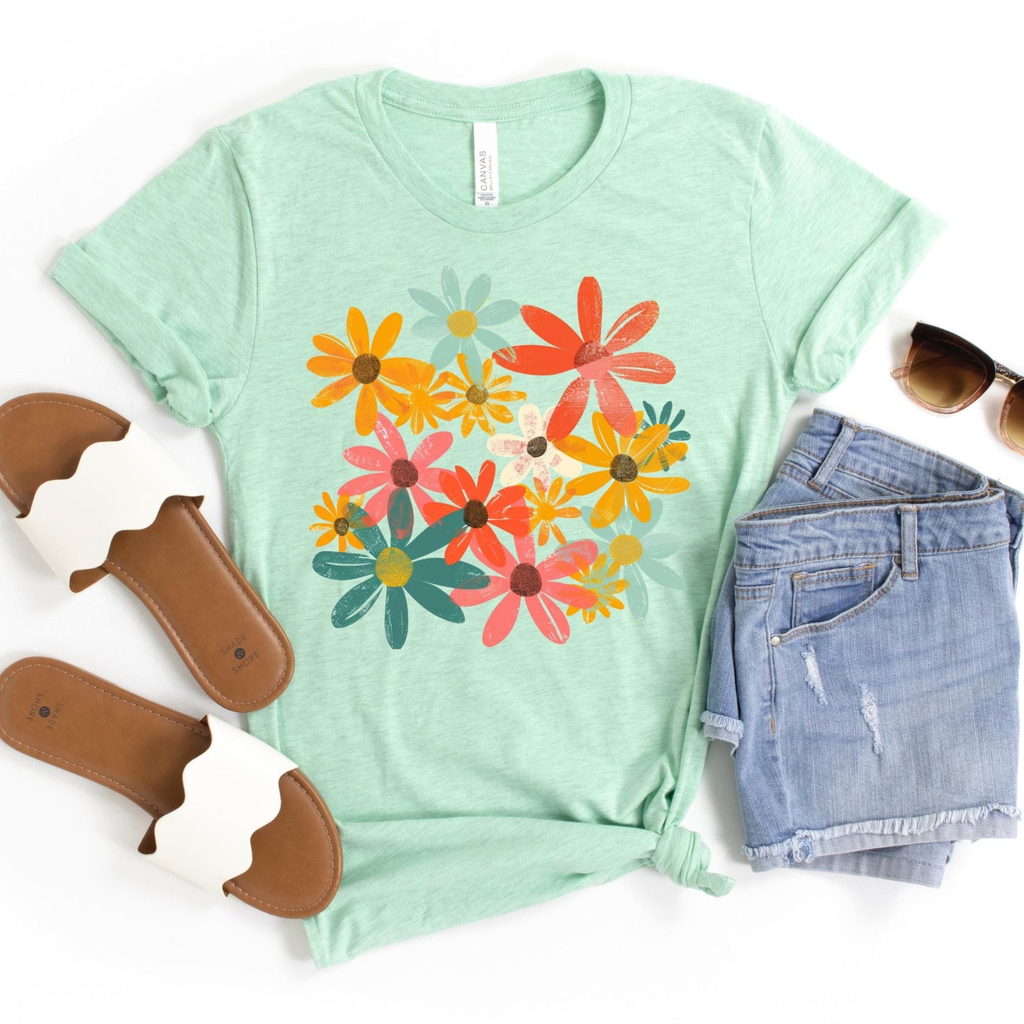 Summer Retro Floral Shirt for Women, Boho Flower Tee, Spring Summer Top, Gift for Her