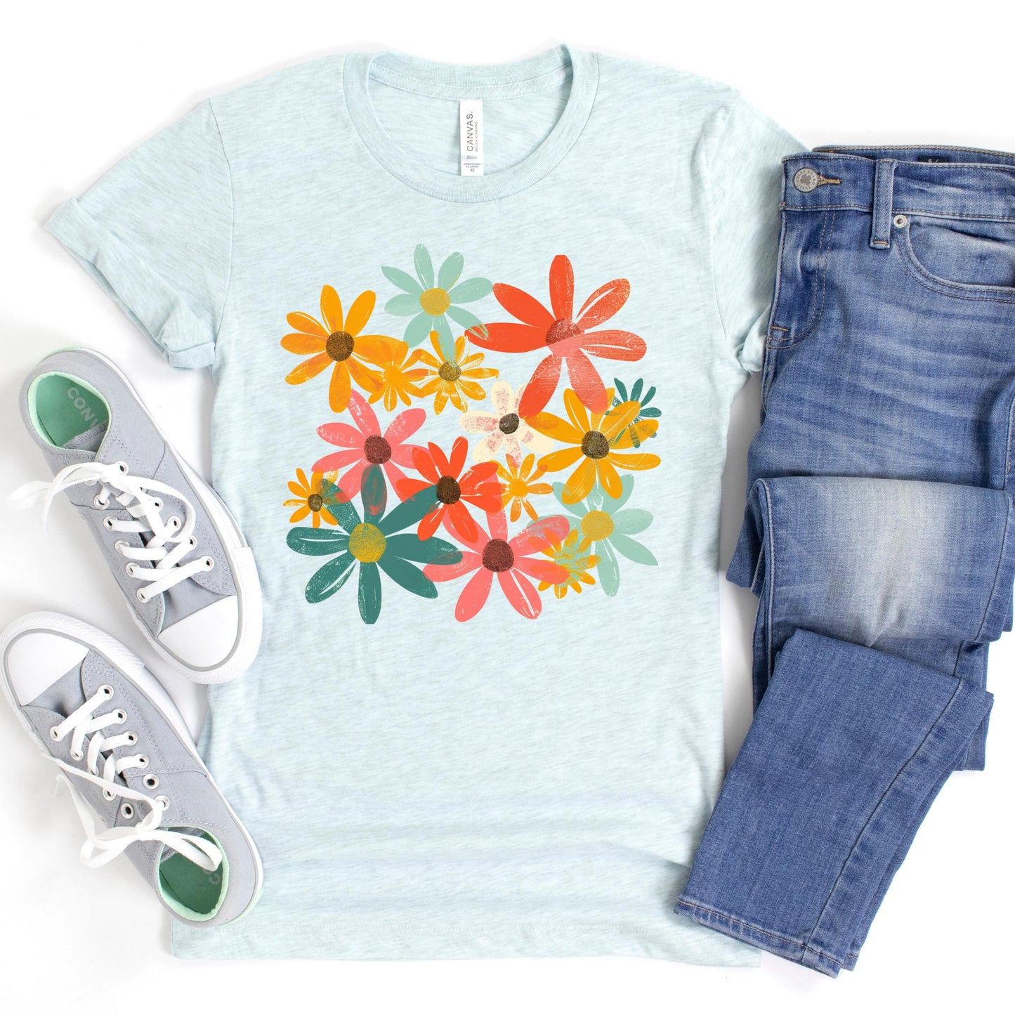Summer Retro Floral Shirt for Women, Boho Flower Tee, Spring Summer Top, Gift for Her