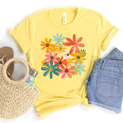 Summer Retro Floral Shirt for Women, Boho Flower Tee, Spring Summer Top, Gift for Her