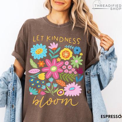Let Kindness Bloom Comfort Colors® T-Shirt, Mental Health Shirt, Be Kind Retro Flower Shirt, Floral Kindness Tee, Aesthetic Women's Tee