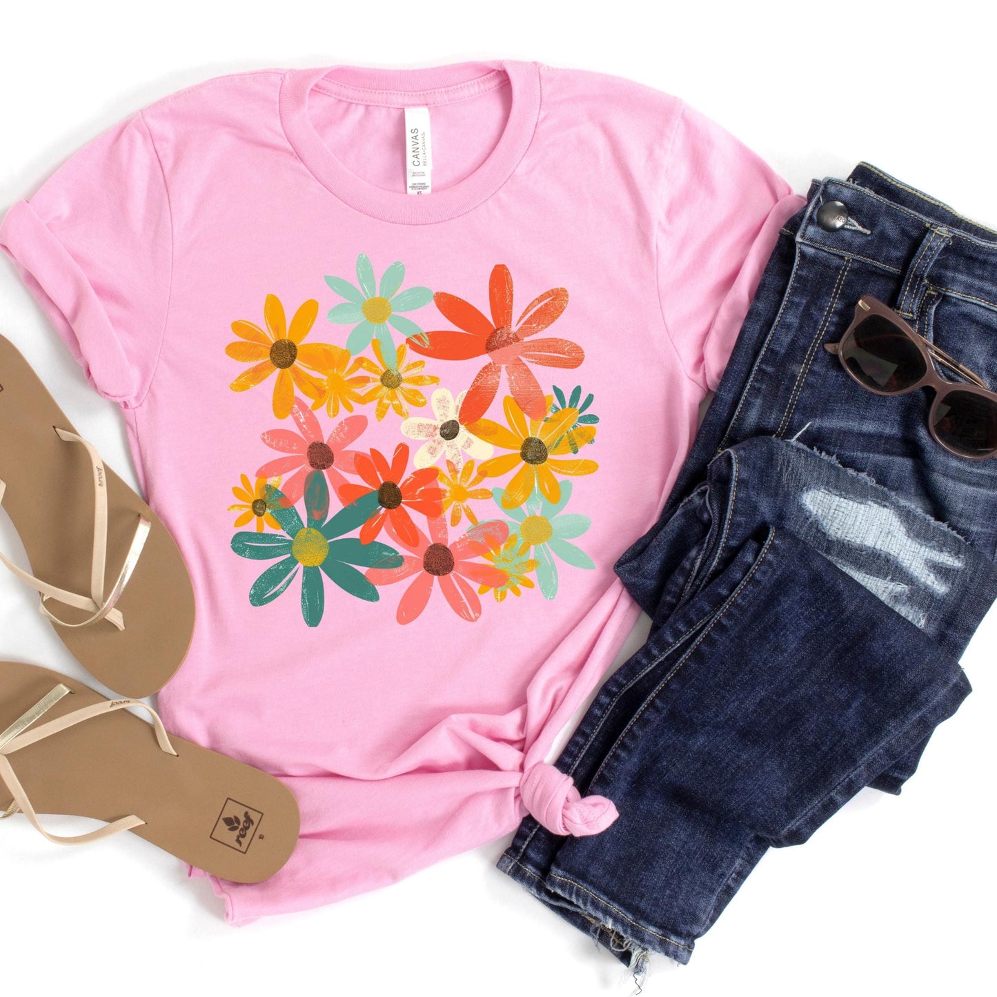 Summer Retro Floral Shirt for Women, Boho Flower Tee, Spring Summer Top, Gift for Her