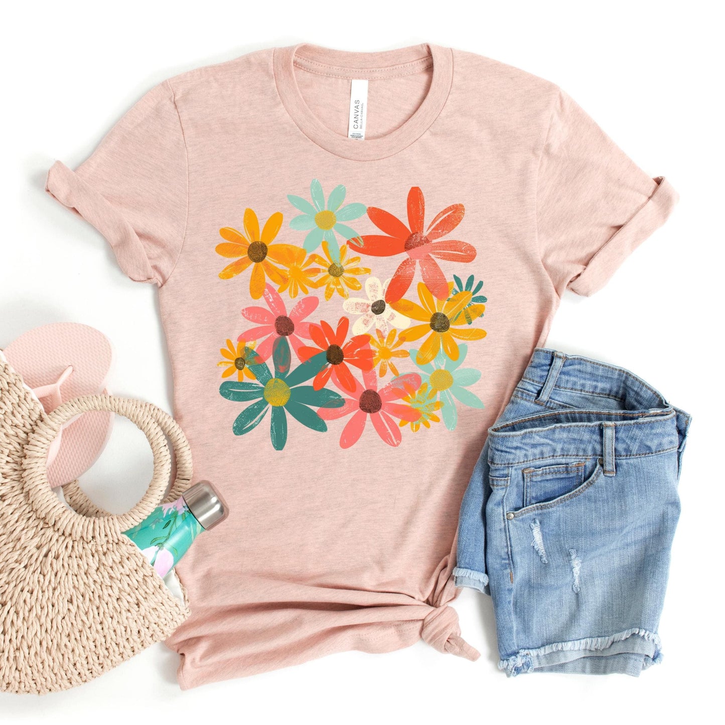 Summer Retro Floral Shirt for Women, Boho Flower Tee, Spring Summer Top, Gift for Her