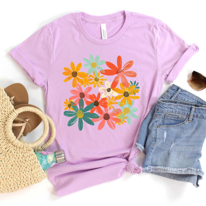 Summer Retro Floral Shirt for Women, Boho Flower Tee, Spring Summer Top, Gift for Her