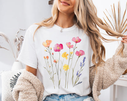 Wildflower Comfort Colors® T-Shirt, Flower Shirt, Floral Shirt, Boho Flower Shirts Women, Cottagecore T Shirt, Womens Botanical, Garden Tee