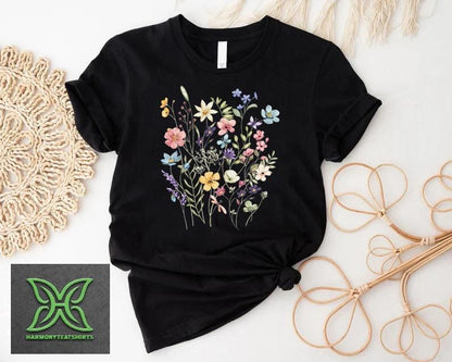 Flower Shirt Aesthetic,Gift For Women  Floral Graphic Tee, Wild Flower T-shirt,Boho Botanical Flower Tee, Gift For Gardener,Mothers Day Gift