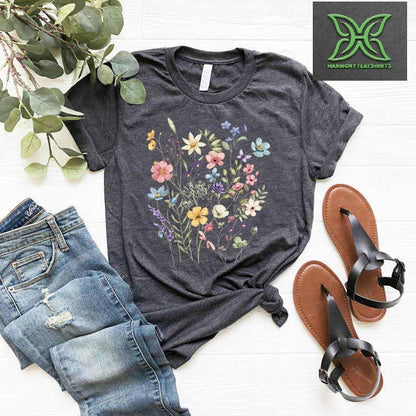 Flower Shirt Aesthetic,Gift For Women  Floral Graphic Tee, Wild Flower T-shirt,Boho Botanical Flower Tee, Gift For Gardener,Mothers Day Gift