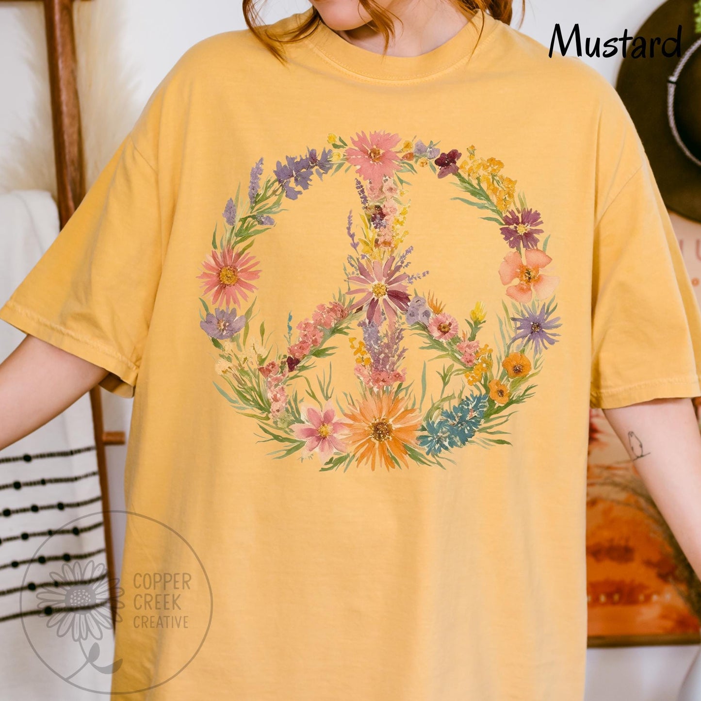 Wildflower Peace Sign T-Shirt, Boho Floral Graphic Tee, Comfort Colors