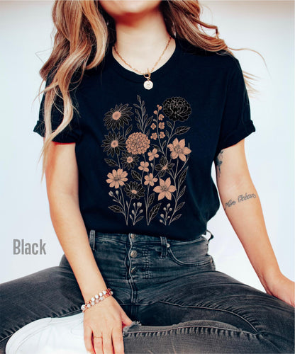 Vintage Pressed Flowers Shirt Botanical Floral Tshirt Boho Cottagecore Tee Wildflowers Floral T Shirt Womens Gift for Gardener Gift for Her