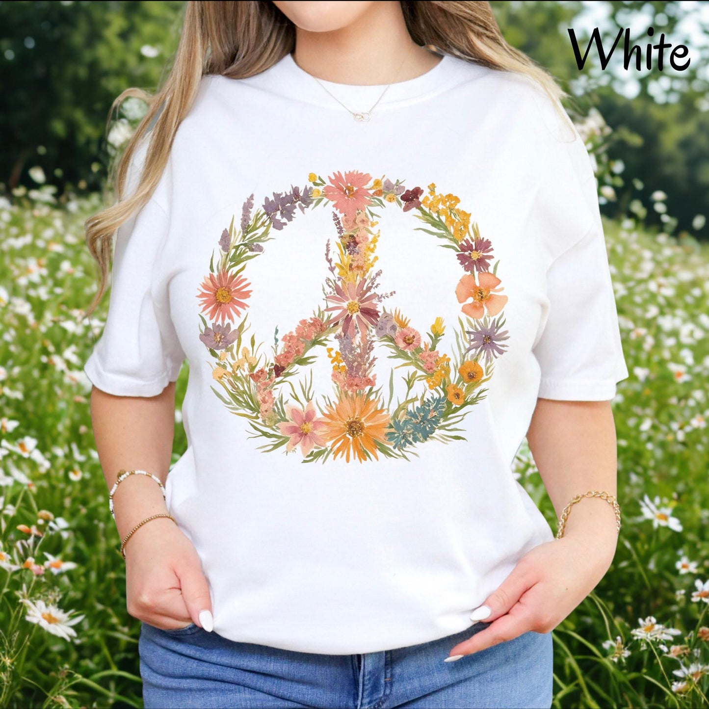 Wildflower Peace Sign T-Shirt, Boho Floral Graphic Tee, Comfort Colors