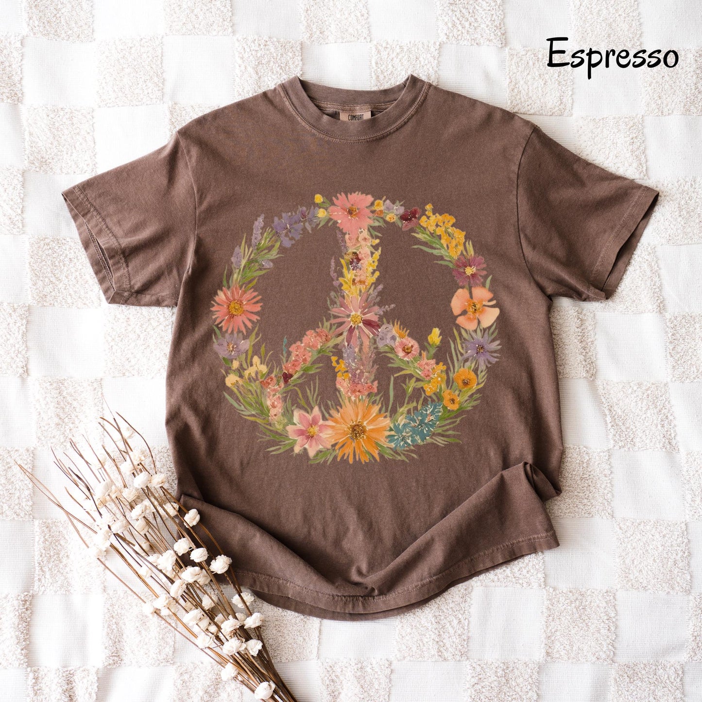 Wildflower Peace Sign T-Shirt, Boho Floral Graphic Tee, Comfort Colors