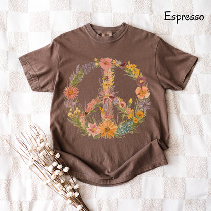 Wildflower Peace Sign T-Shirt, Boho Floral Graphic Tee, Comfort Colors