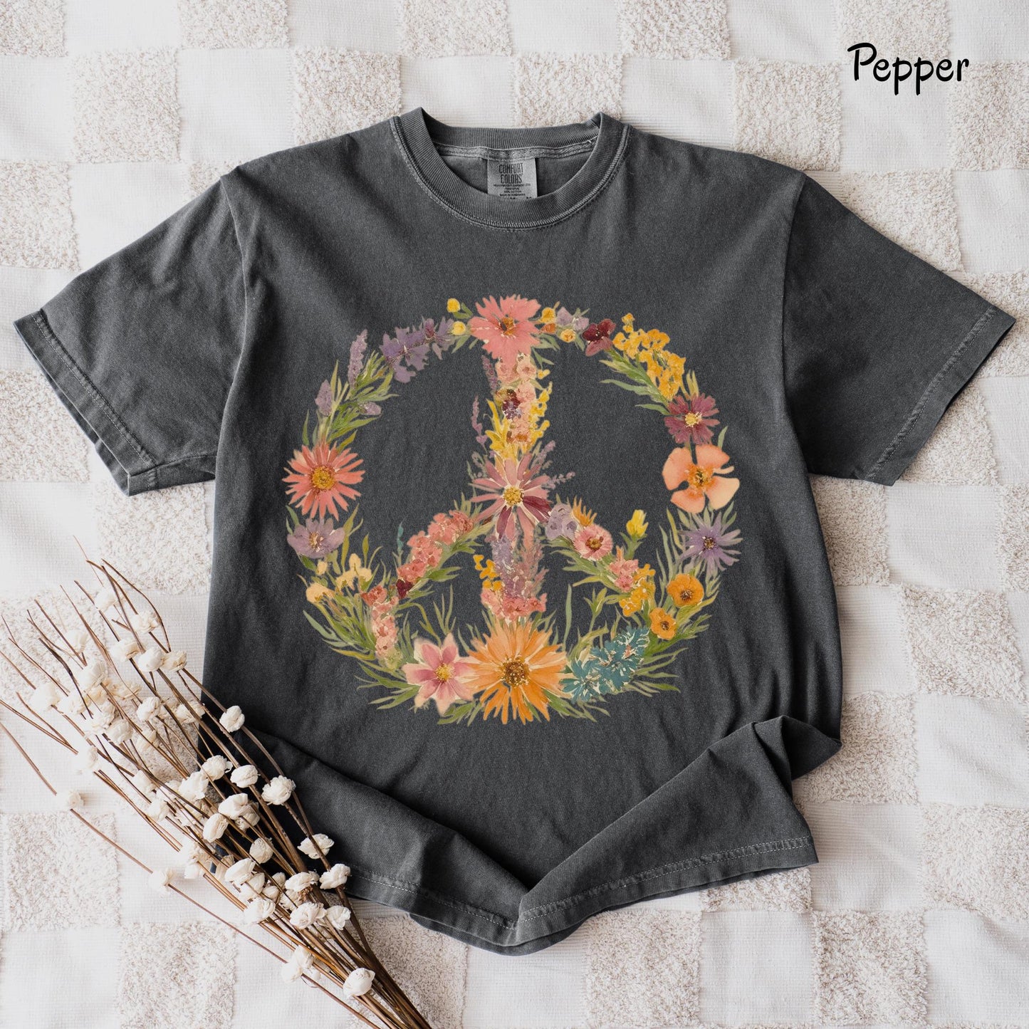 Wildflower Peace Sign T-Shirt, Boho Floral Graphic Tee, Comfort Colors