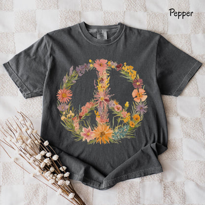 Wildflower Peace Sign T-Shirt, Boho Floral Graphic Tee, Comfort Colors