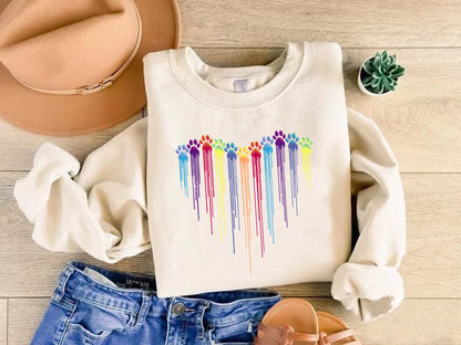 Colorful Dog Paw Heart Shirt, Dog Paw Shirt, Colorful Dog Heart Paw Tee, Gift Tee Dog Owner, Dog Lover Shirt, Paw Heart Shirt, Dog Mom Shirt