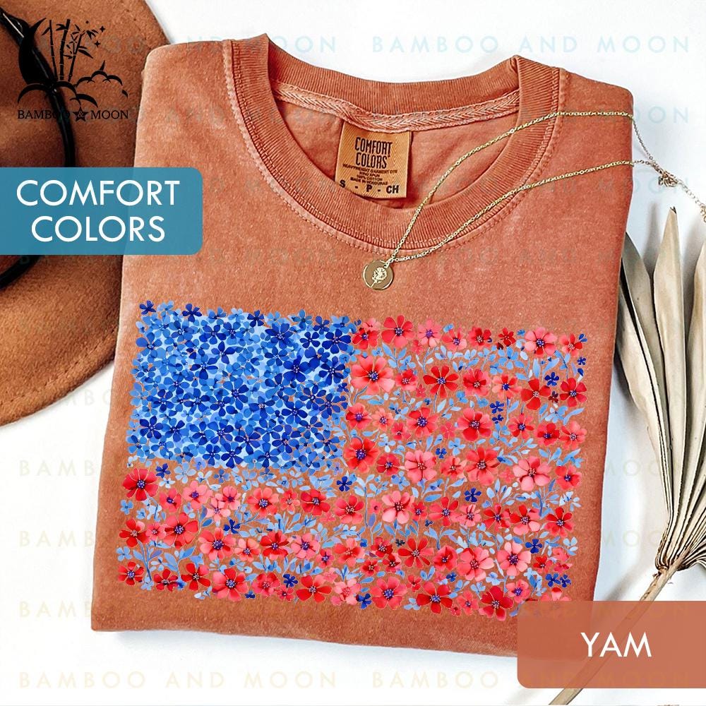 Floral USA Flag Shirt, Floral American Flag Shirt, Womens USA Shirt, Patriotic Gift TH2446