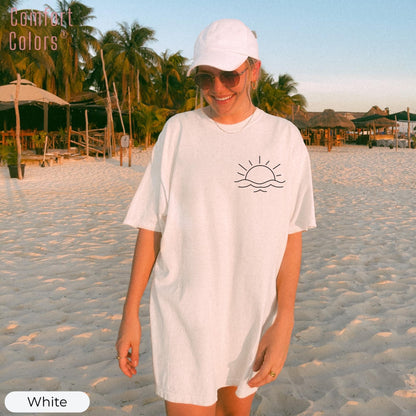 Sunset Shirt, Comfort Colors® Sun Ocean Summer T Shirt, Trendy Beach Tee, Cute Minimalist Summer Tee