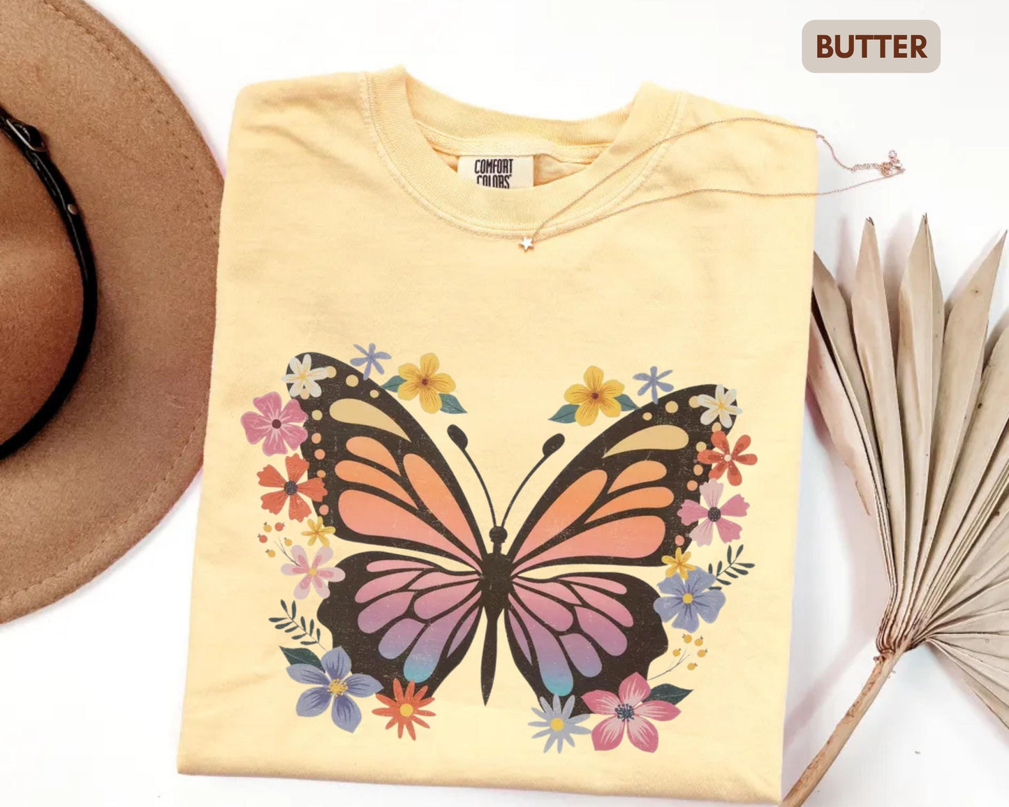 Vintage Butterfly Floral Comfort Colors T-Shirt – Boho Graphic Tee