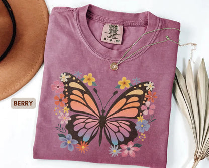 Vintage Butterfly Floral Comfort Colors T-Shirt – Boho Graphic Tee