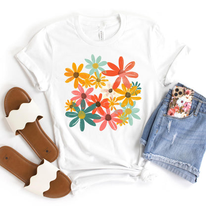 Summer Retro Floral Shirt for Women, Boho Flower Tee, Spring Summer Top, Gift for Her