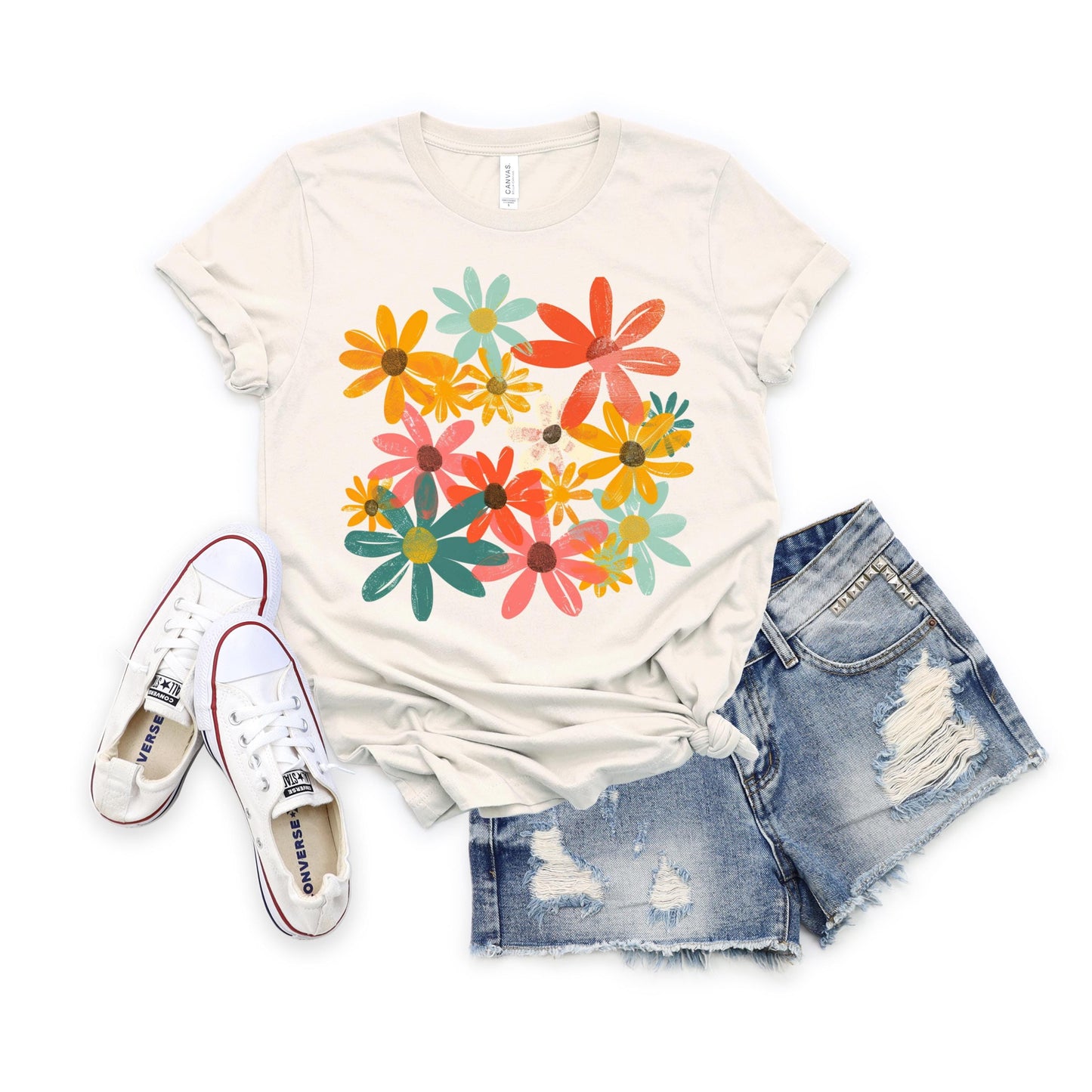 Summer Retro Floral Shirt for Women, Boho Flower Tee, Spring Summer Top, Gift for Her